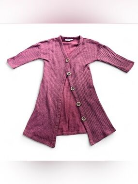Beautees Long Ribbed Button-Front Cardigan - Dusty Rose